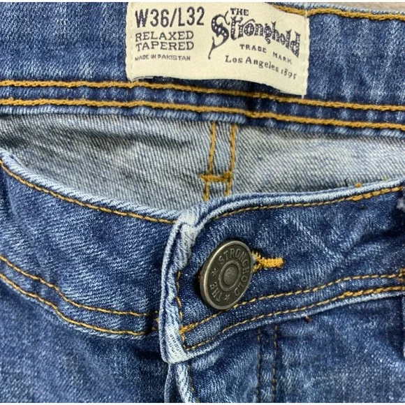 The Stronghold Selvedge Jeans Mens 36x31 Blue Relaxed Tapered Button Fly Stretch - Picture 4 of 16